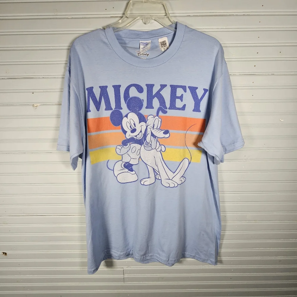 Disney NWT Mickey And Pluto Blue With Stripes T Shirt Men's Size M